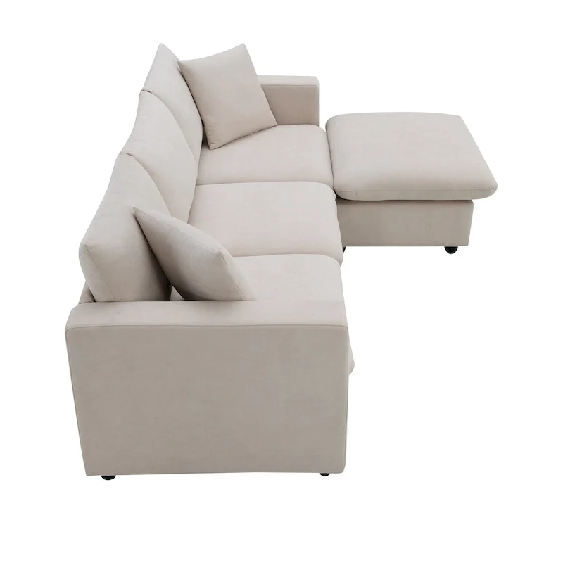 L-shaped Polyester Fabric Couch Set with 2 Free Pillows and Convertible Ottoman