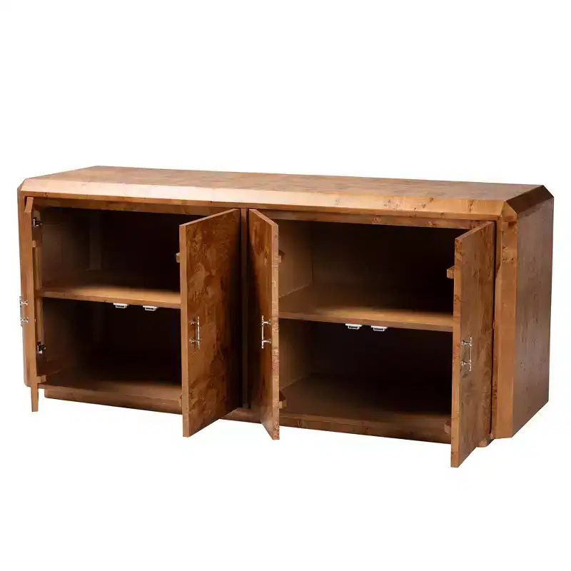 bali & pari Valora Modern and Contemporary Natural Mappa Burl Wood 4-Door Sideboard Buffet