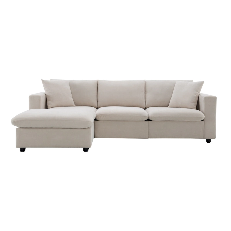 Modern 4-Seat L-Shaped Sectional Sofa, with 2 Free pillows, Convertible Ottoman