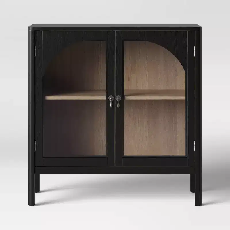 New Bedford 2 Door Accent Cabinet Black: Elegant Storage, Pewter-Finish Hardware, Wood Veneer