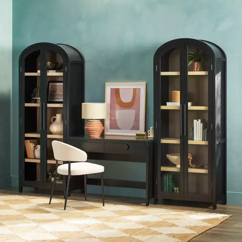 Saracina Home 3pc Modern Waterfall Desk with 2 Tall Glass Bookcases