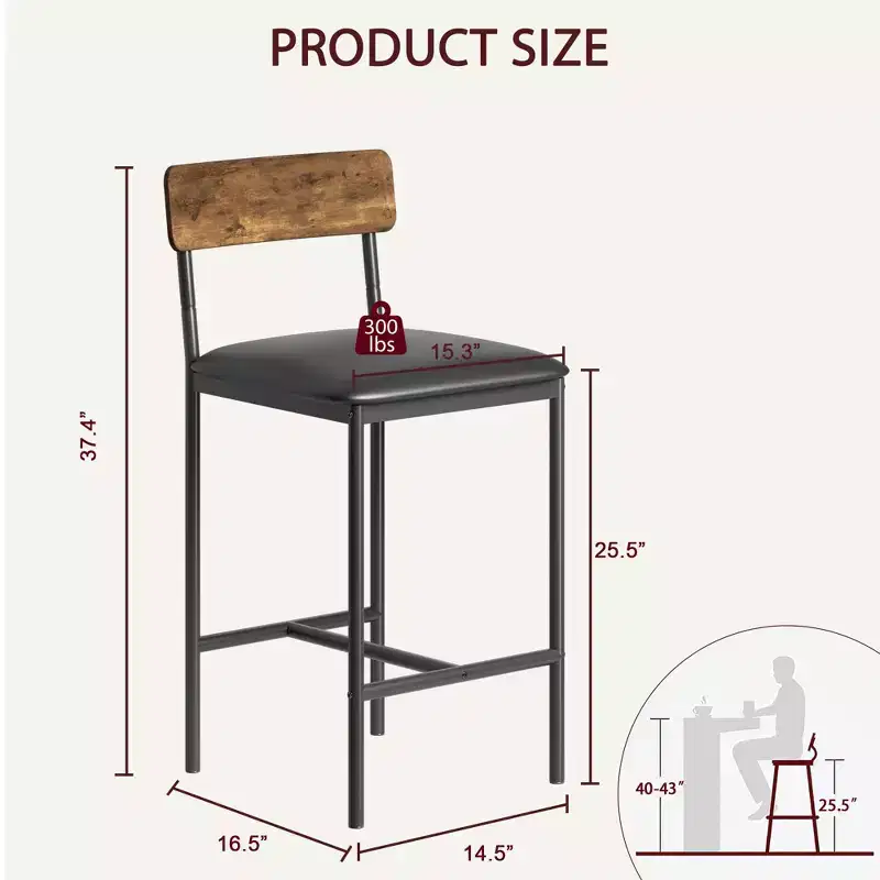 Bar Stools Set of 6, Kitchen Bar Stools with Footrest, Upholstered Bar Chairs with Back, Counter Height Barstools for Counter Bar, Easy Assembly