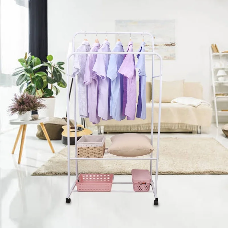 Rolling Garment Rack Clothes Metal Stand Shelf