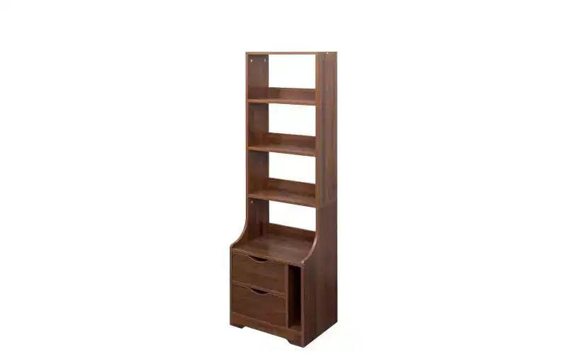 4-Tier Open Bookshelf with 2 Drawers and Storage Cabinet