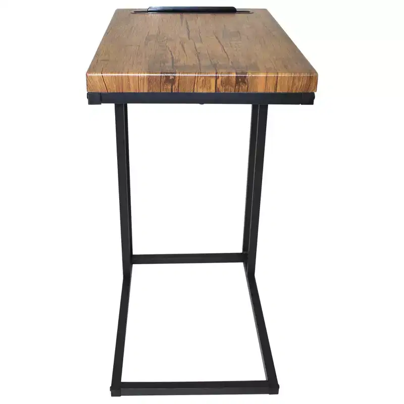 C-Shaped Slide-Under Sofa Side Table with Coffee Top, Black Metal Frame