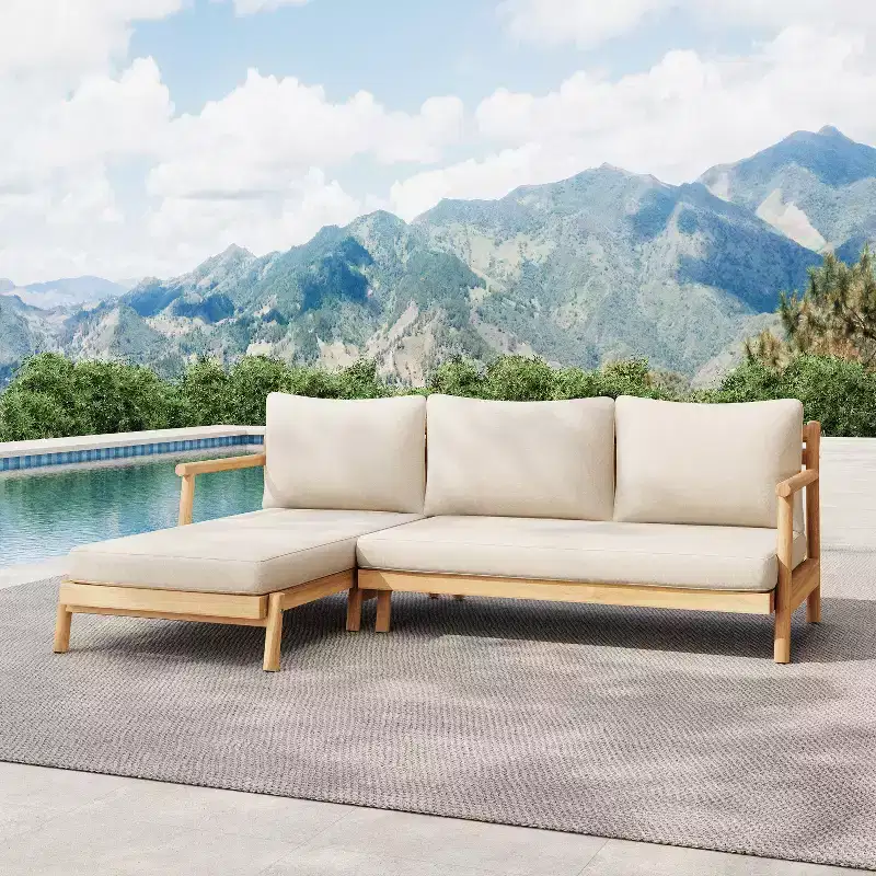 Christopher Knight Home Shane Rustic Outdoor Acacia Wood Upholstered Loveseat and Chaise Lounge Seating Set