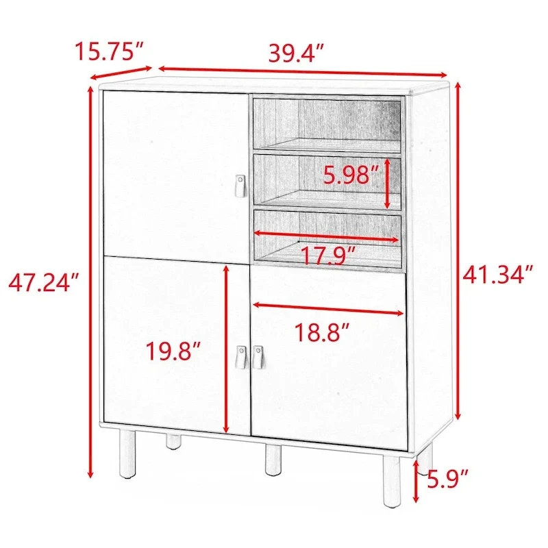 Modern Wood Sideboard Cabinet with Round Legs and Shelf