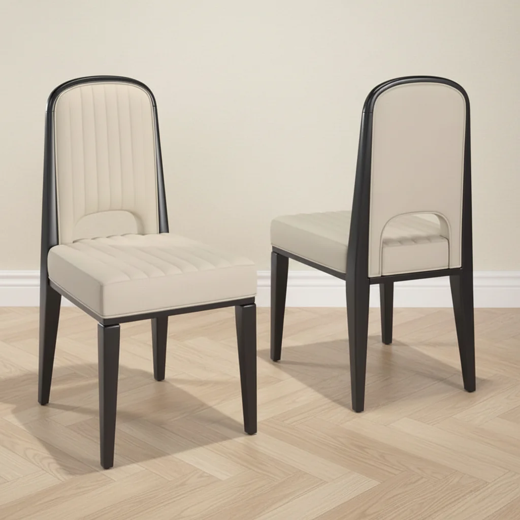 Wood Finish Cream Fabric Channel Stitching Dining Chair