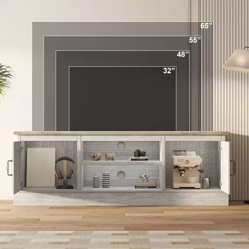Modern TV Stand for TVs Up to 65'', Wooden Entertainment Center with Storage Cabinet, Modern Media TV Console Table for Living Room Bedroom