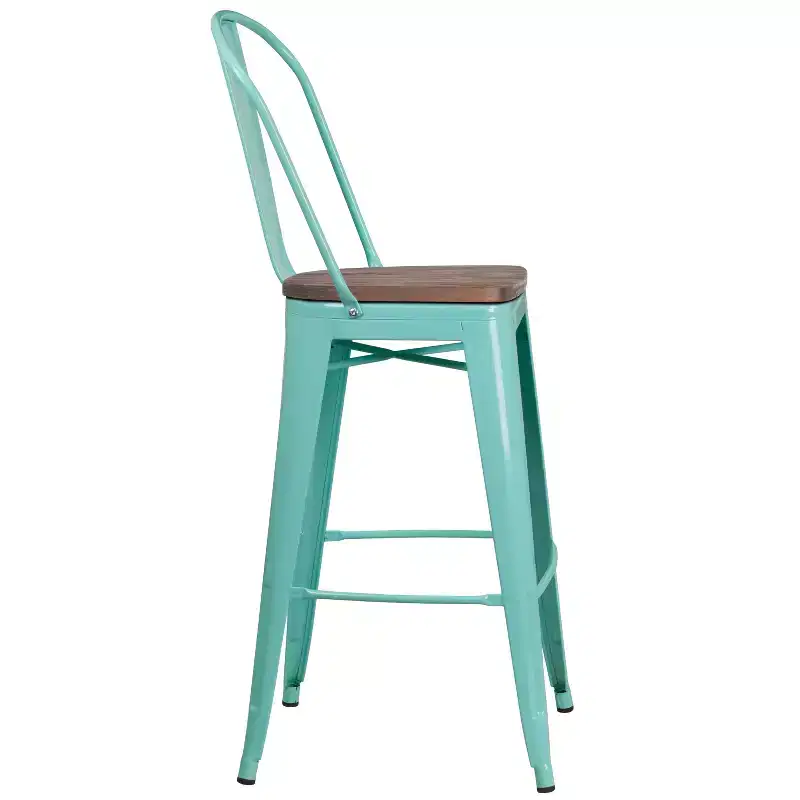 Flash Furniture 30 High Metal Barstool with Back and Wood Seat