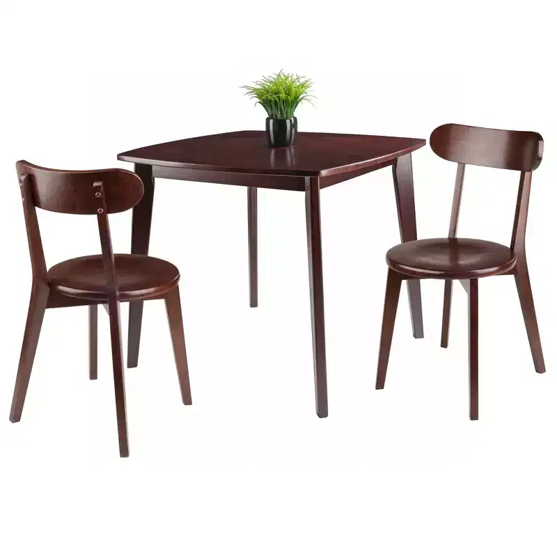 3pc Pauline Dining Sets Walnut - Winsome: Solid Wood, Square Table, 2 Chairs