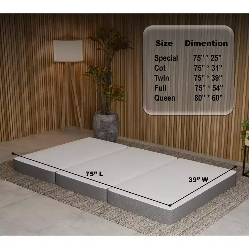 Continental Sleep 5 Portable Tri Folding Gel Memory Foam Mattress | Breathable Mesh Sides with Ultra Soft, Removable and Washable Cover,