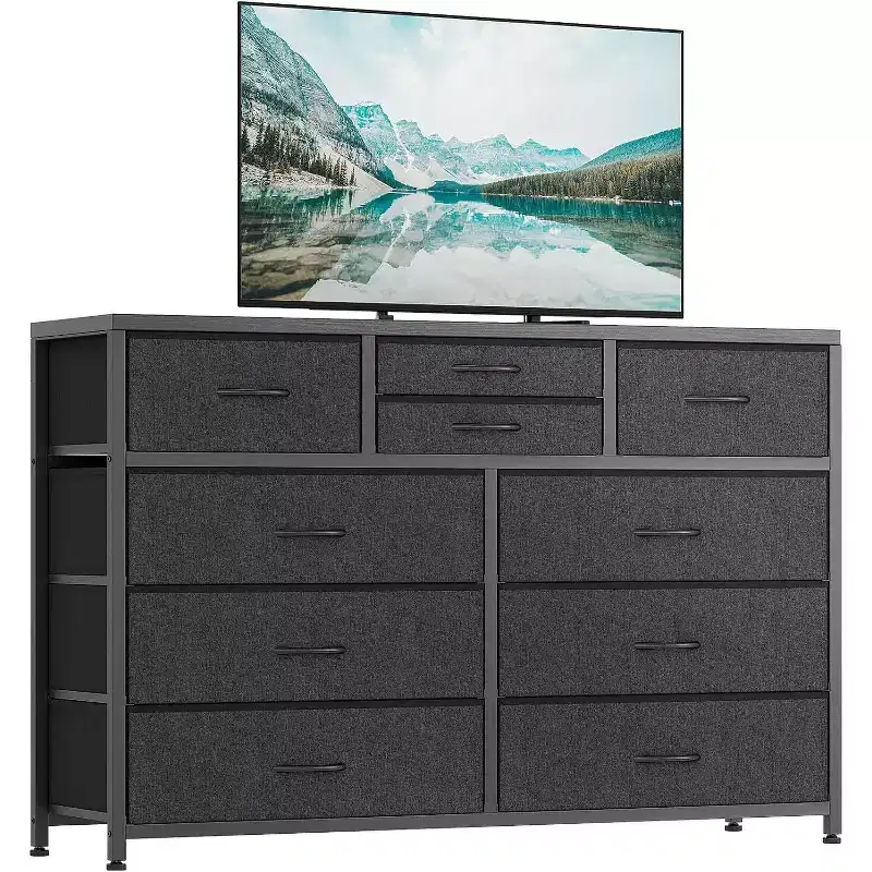 Acekool 10 Drawer Dresser TV Stand for 55 TV, Storage Unit for Bedroom or Living Room Black