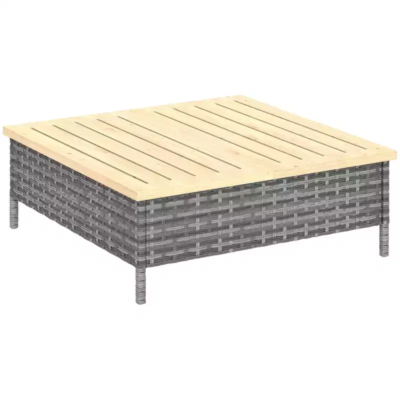 Outdoor PE Rattan Side Table – Gray / Natural Wood