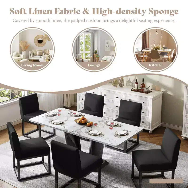AMERLIFE Mid Century Linen Dining Chairs Set of 6, Modern Upholstered Dinner Chairs