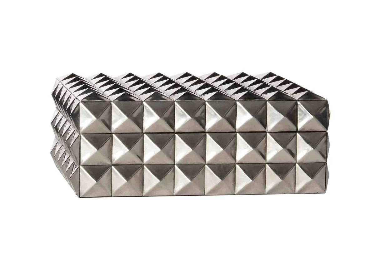 Modern Wood Storage Box with Platinum Studded Dual-Compartment Design for Vanity & Study