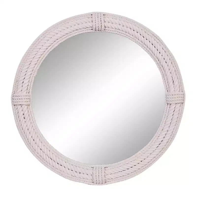 Coastal Wood Wall Mirror with Wrapped Rope Accents White - Olivia & May: Nautical Beach Decor, No Assembly Required