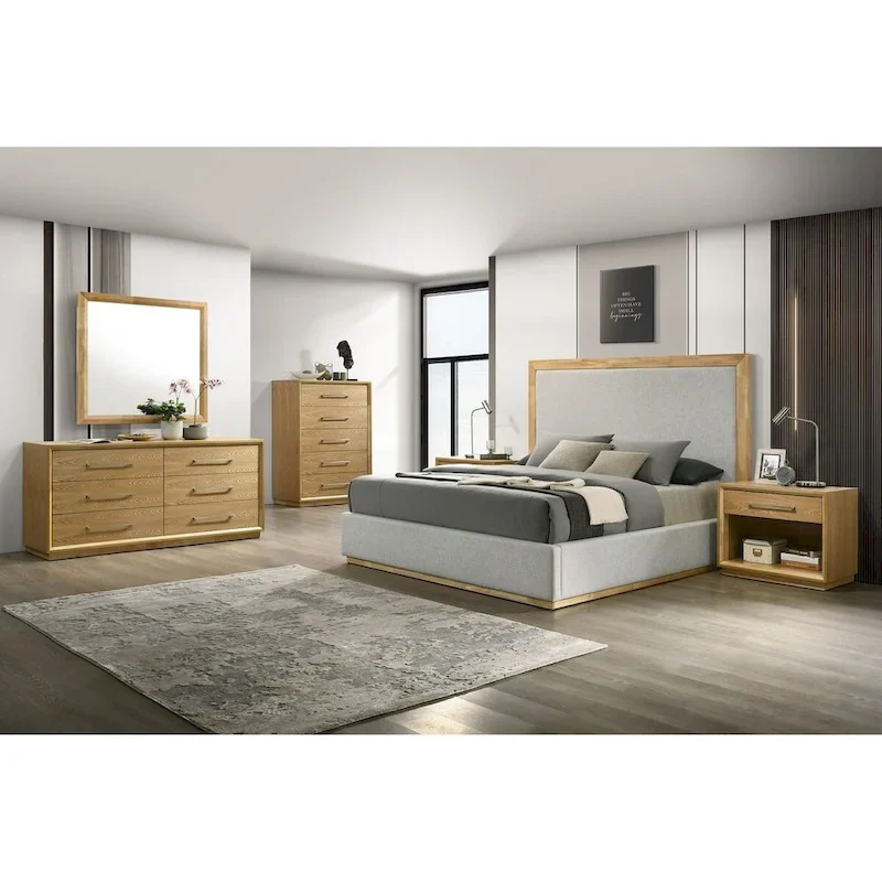 Nova Domus Santa Barbara Modern Grey Fabric & Natural Bed