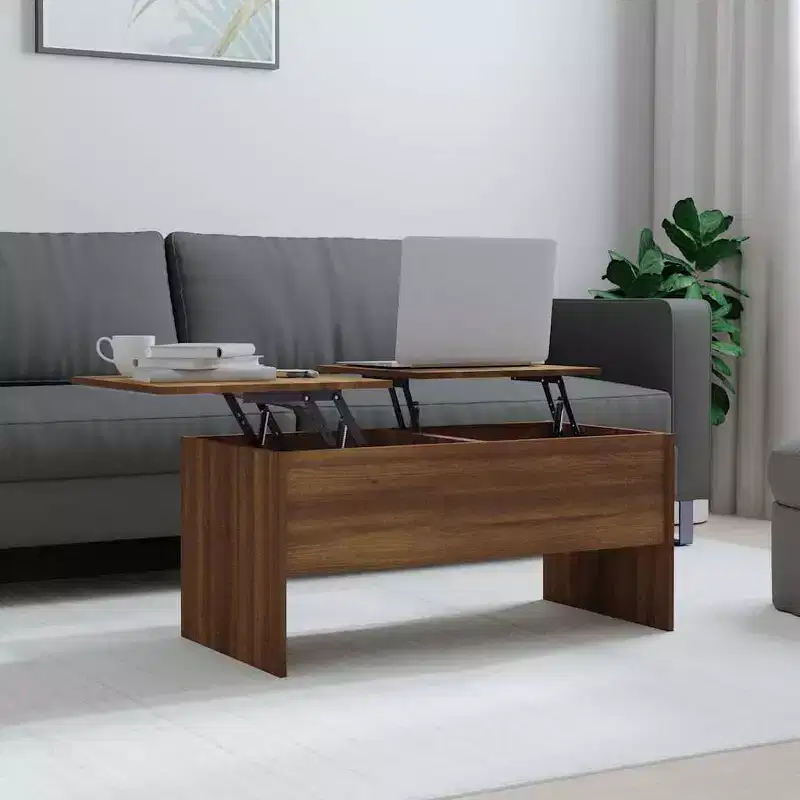 Coffee Table Brown Oak Engineered Wood Medium Hidden Compartments