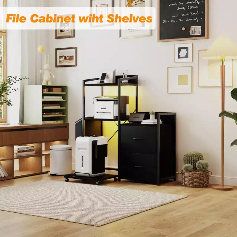 Mobile 2-Drawer Filing Cabinet with Built-in Power Strip, Large Printer Stand for Home Office, Fits Letter/A4 Size, Utility Storage with Open Shelf