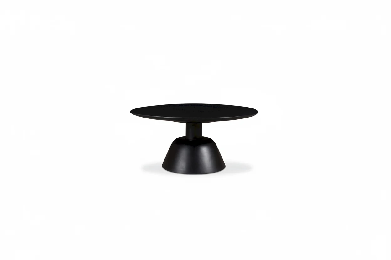 Black / Natural, Modern Round Pedestal Coffee Table for 1 – Solid Wood, 30W x 30D x 14H