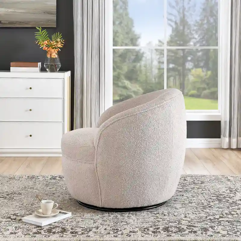 Roundhill Furniture Galleria 360 Swivel Teddy Sherpa Fabric Barrel Chair