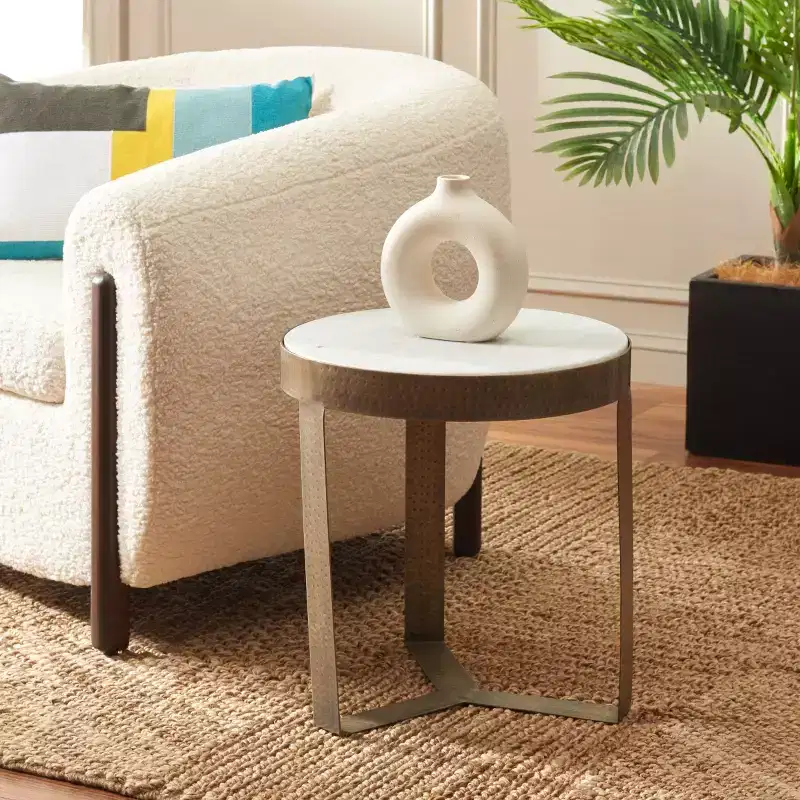 Triss Round Accent Table - ACC4617A - White Marble/Antique Brass - Safavieh