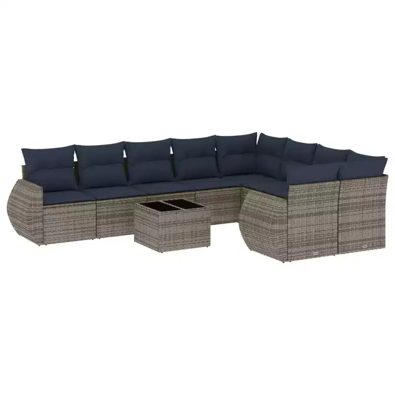 vidaXL 10 Piece Garden Sofa Set with Cushions - Gray and Blue With Table