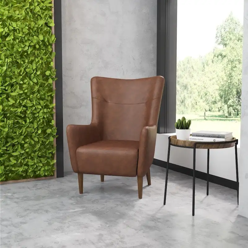 Commercial Upholstered Wingback Accent Chair with Wooden Frame and Legs - 33.25D x 29.75W x 41.25H
