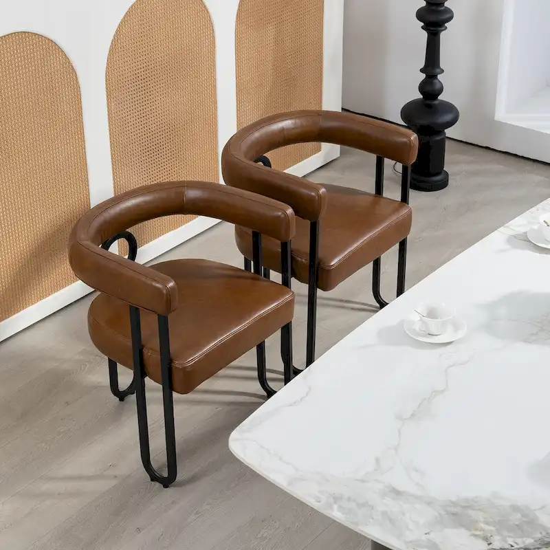 2 PCS PU Leather Upholstered Dining Chair Set wMetal Legs