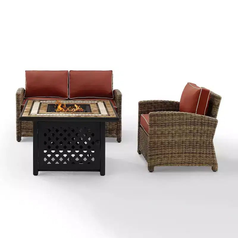 3pc Bradenton Outdoor Steel Fire Pit Set Sangria/Weathered Brown - Crosley