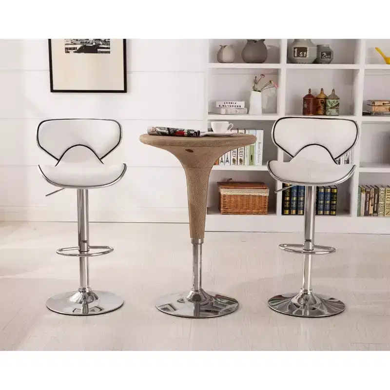 Roundhill Furniture Masaccio Faux Leather Airlift Adjustable Swivel Barstools, White, Set of 2