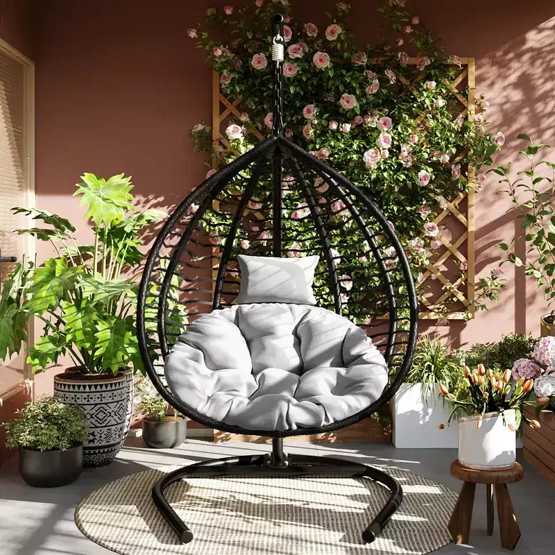 Whisen Hanging Hammock Chair with Stand, Egg Swing Chair with Iron Frame and Cushion & Headrest