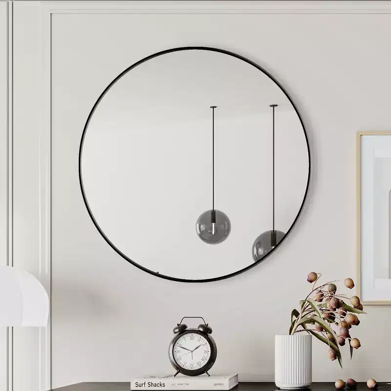28 Wall Mounted Black Circular Mirror Metal Framed Mirror