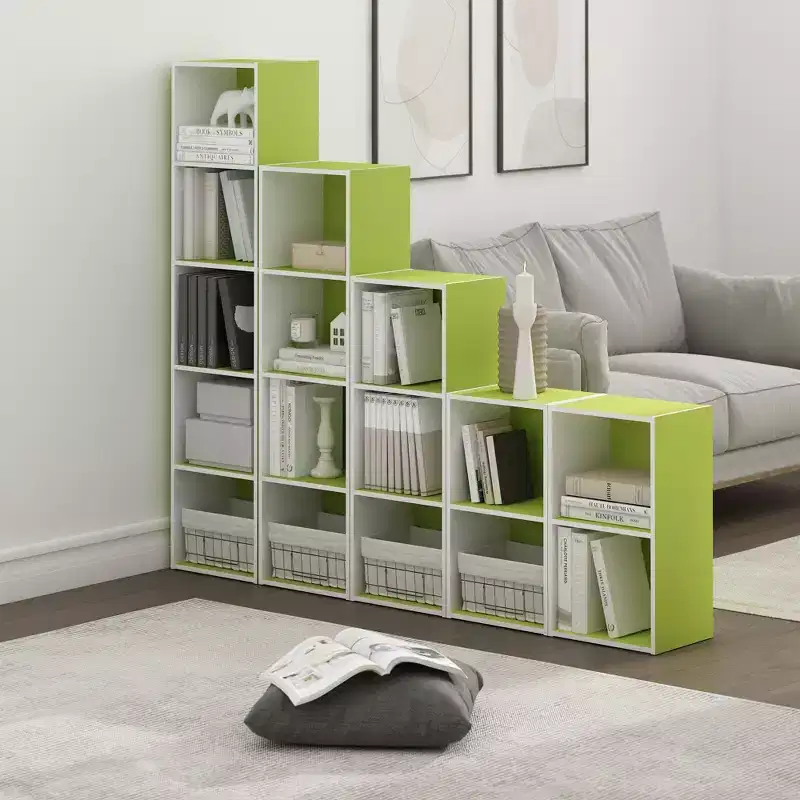 Furinno 5-Cube Storage Bookcase Multi-Functional Display Cabinet Bookshelf,Green/White