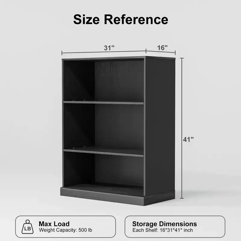 PexFix 41x31x16 Doorless Wood Bookshelf Storage Cabinet Bookcase&Office Cabinet for Kitchen Bedroom Entryway Living Room Dinning Room Black