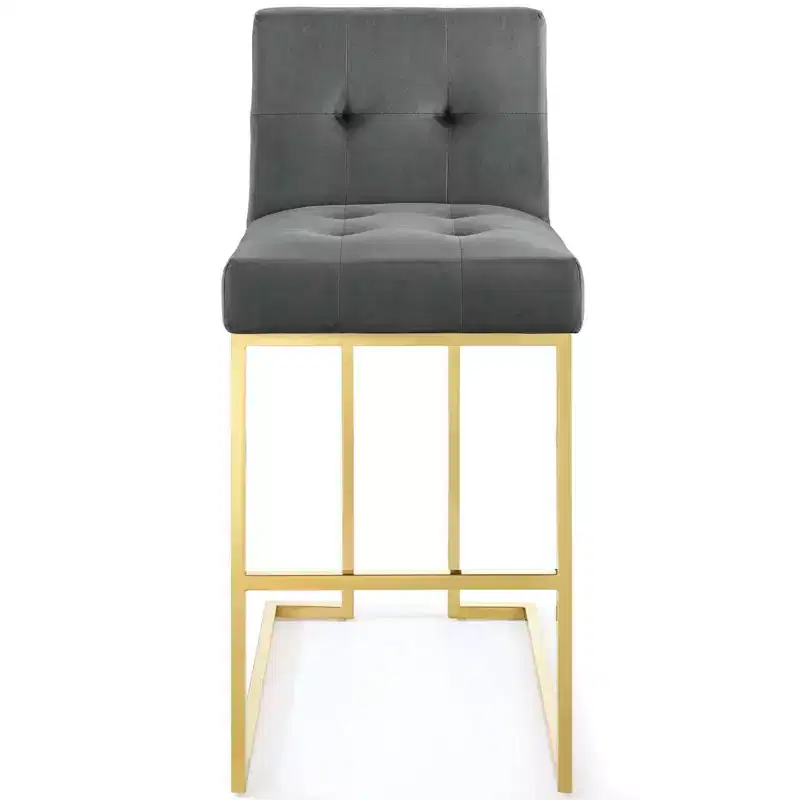 Stainless Steel Performance Velvet Barstool Gold/Charcoal - Modway: Upholstered Square Seat, Modern Design, Fixed Height