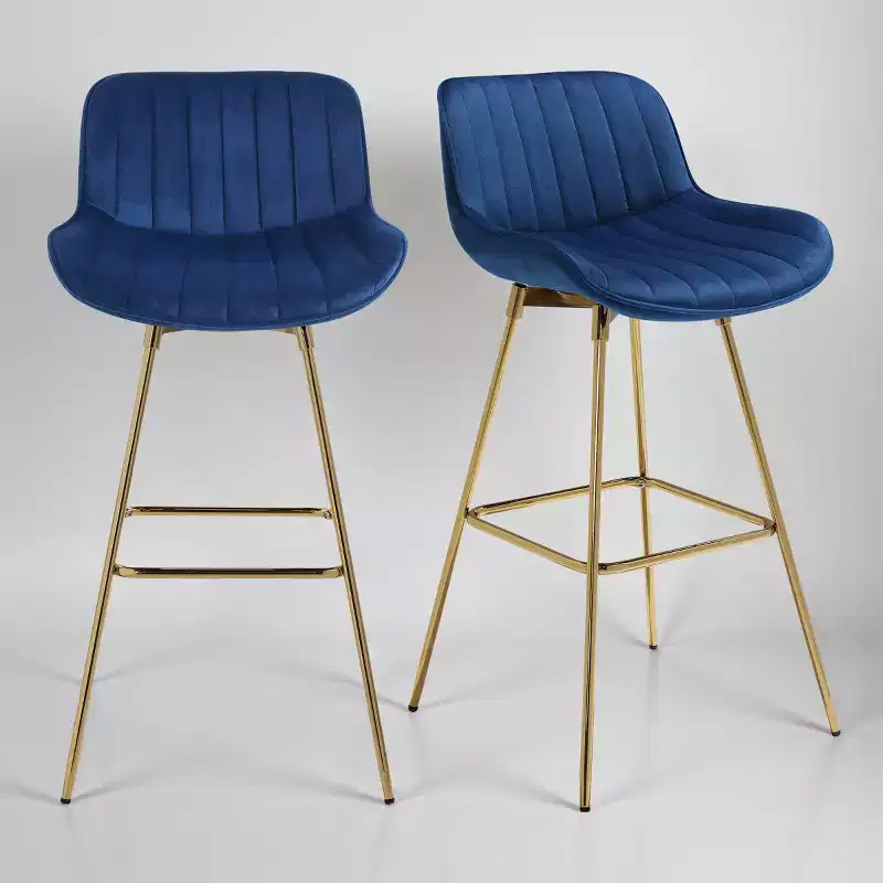 Art Leon Comfortable Velvet Swivel Barstool with Golden Legs, Set of 2