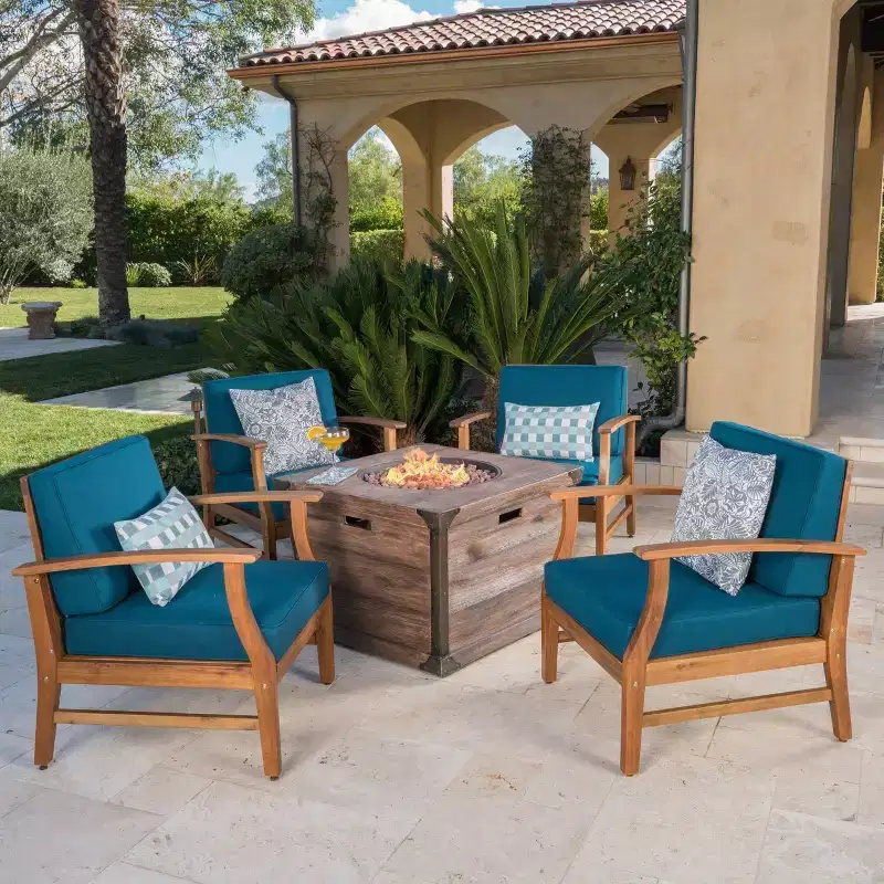 Mark 5pc Acacia Wood Club Chairs & Fire Pit - Christopher Knight Home