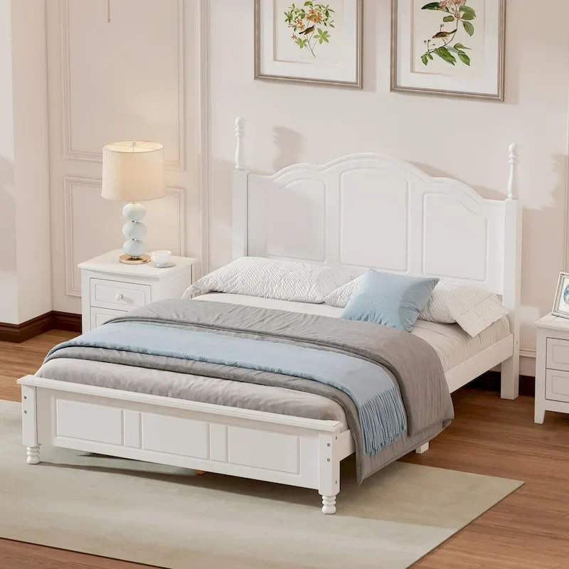 Platform Bed Frame,Retro Style Platform Bed with Pine Wooden Slat Support,