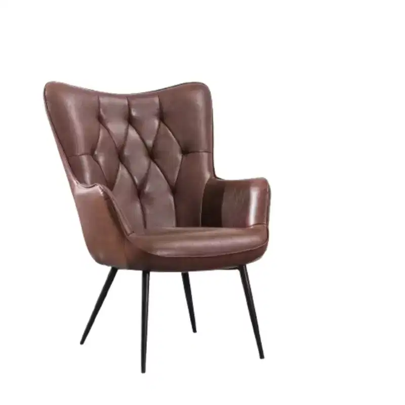 Dark Brown Leather Arm Chair with Soft Filling Accent Chair with Wing Back