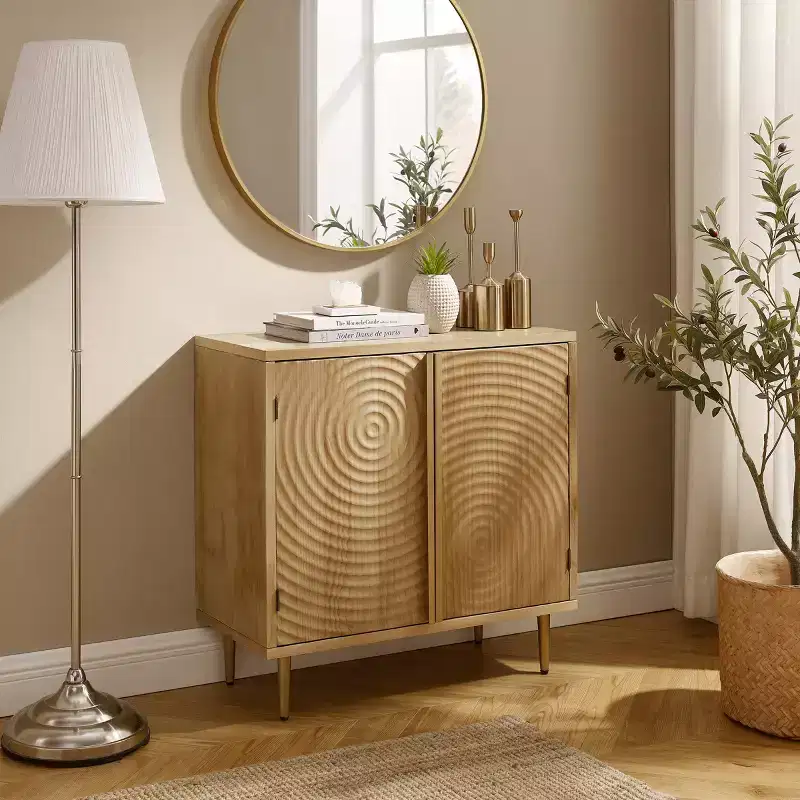 Art Leon Wood Cabinet Sideboard with Textured Door Decoration