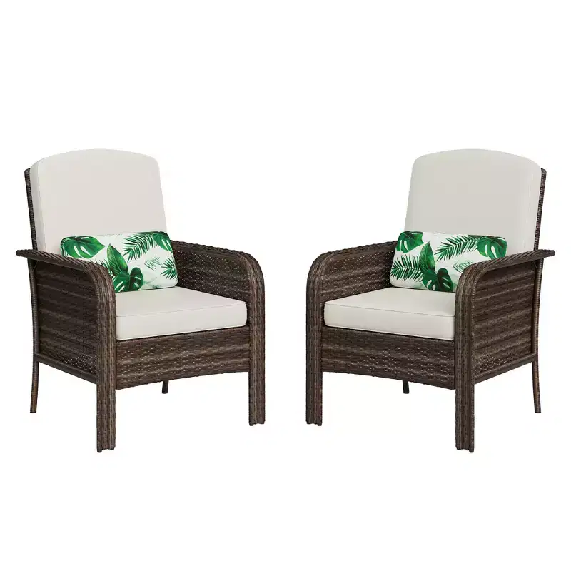 2-Piece Outdoor Rattan Patio Chair Set, Thick Cushions, All-Weather Gradient Wicker - Versatile Outdoor Seating for Porch, Deck, Garden, Backyard