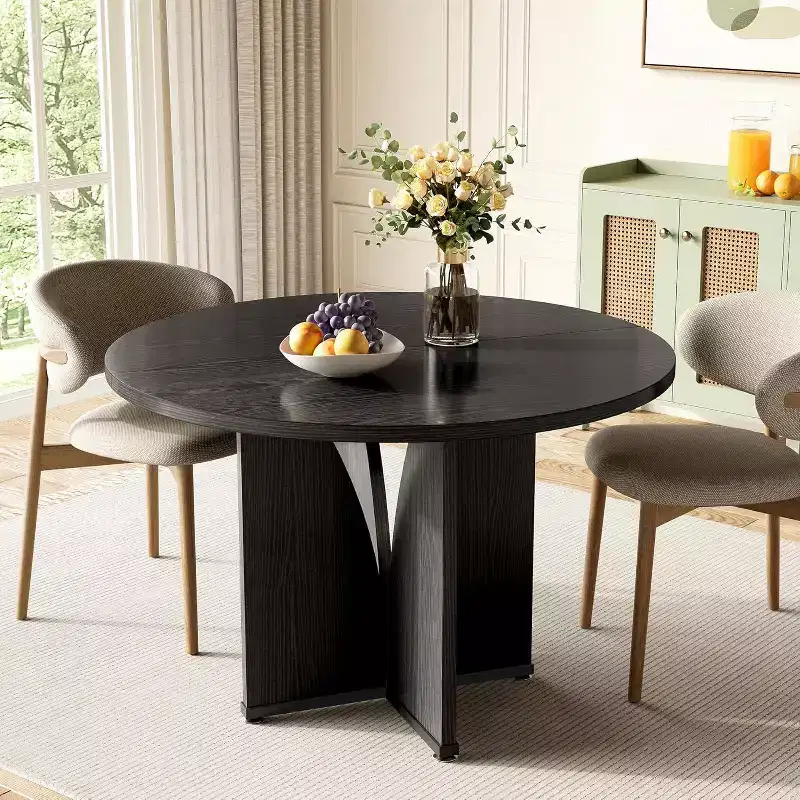 Lantine 39-Inch Round Dining Table for 4, Rustic Kitchen Table with X-Shaped Stable Pedestal, Dinner Table for Dining Room, Living Room