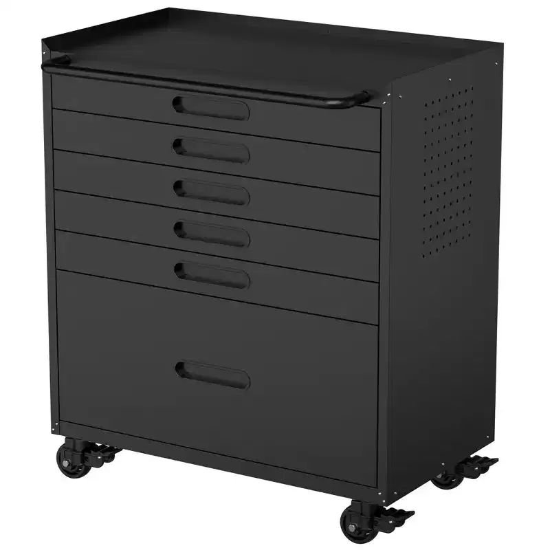 6-Drawer Rolling Tool Chest - Heavy-Duty Steel Mobile Garage Cabinet, Black