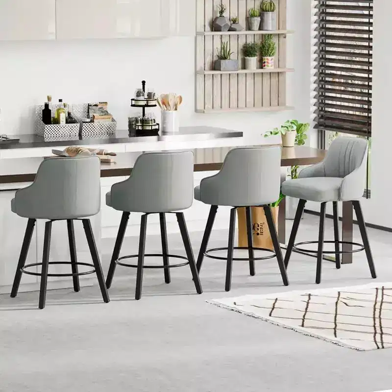 Thick Padded Cushion Wood Legs Modern Bar Stool With 360 Rotation