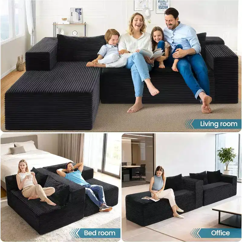 Homdox 109 Cloud Sectional Couch - Ultra Comfy Boneless L-Shape Sofa, Deep Seat Corduroy Fluffy Couch for Living Room Decor