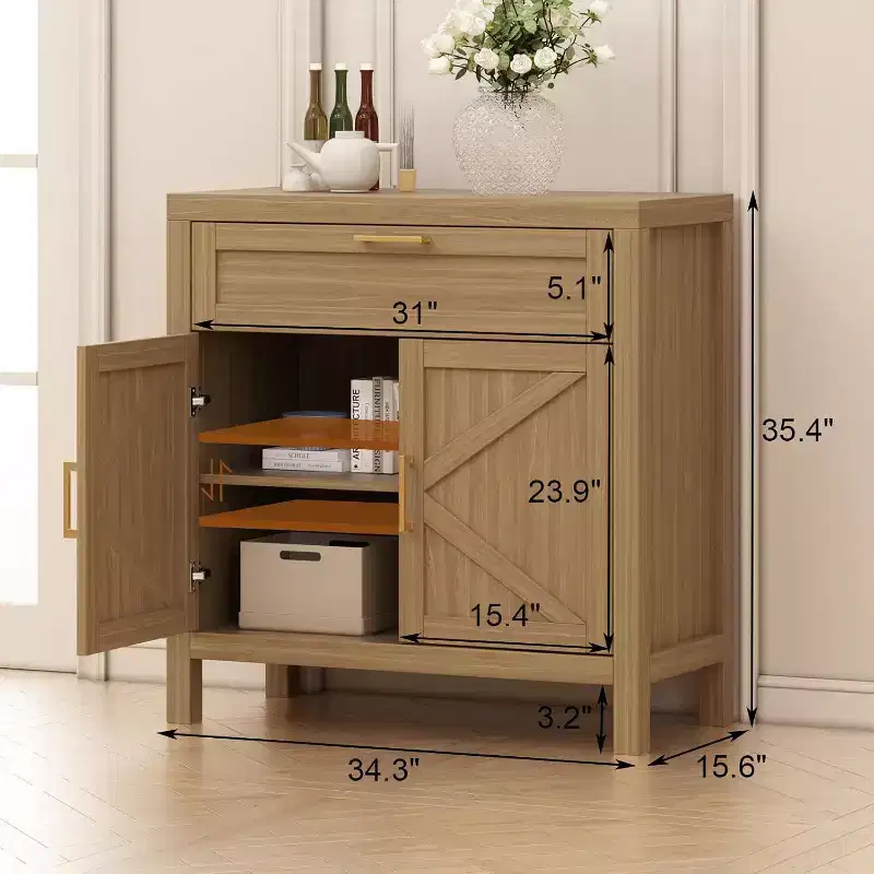 Buffet Cabinet Sideboard with Storage, Farmhouse Buffet Table Console with 2 Doors and Adjustable Shelf for Entryway Living Room