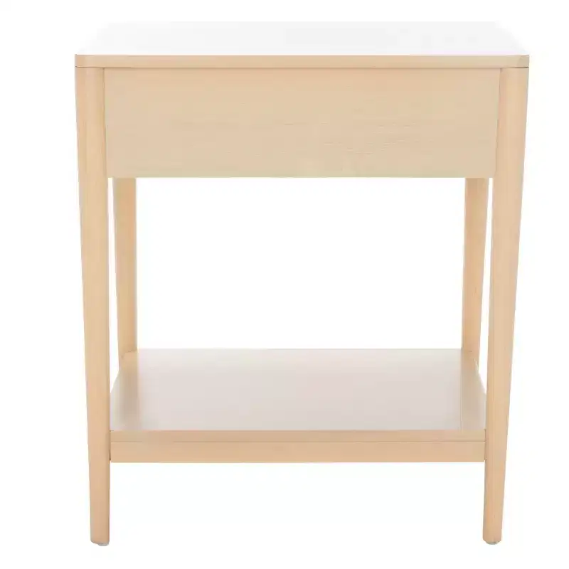 1-Drawer Rubberwood Nightstand with Open Shelf, Whitewash Finish, No Assembly