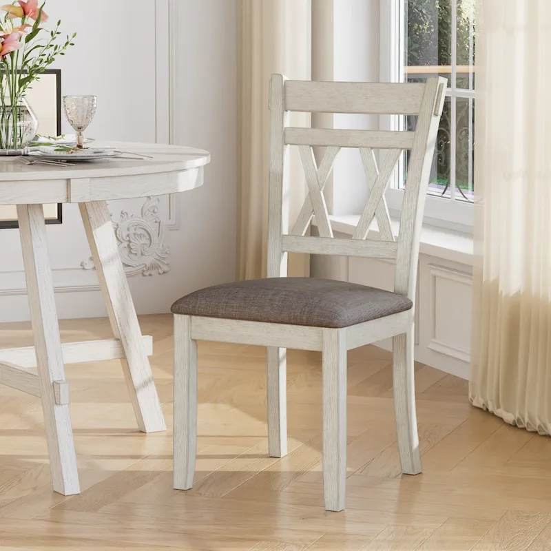 Solid Wood Dining Chairs with Linen Fabric Seat | Set of 2/4/6 | Kitchen Chair